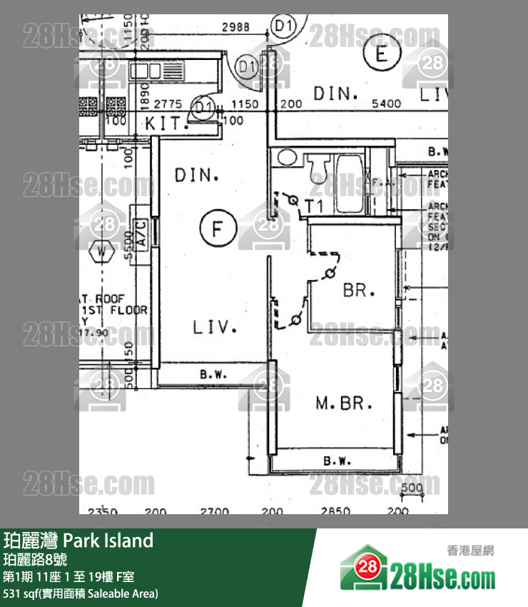 珀麗灣 第1期11座16樓 F室 平面圖