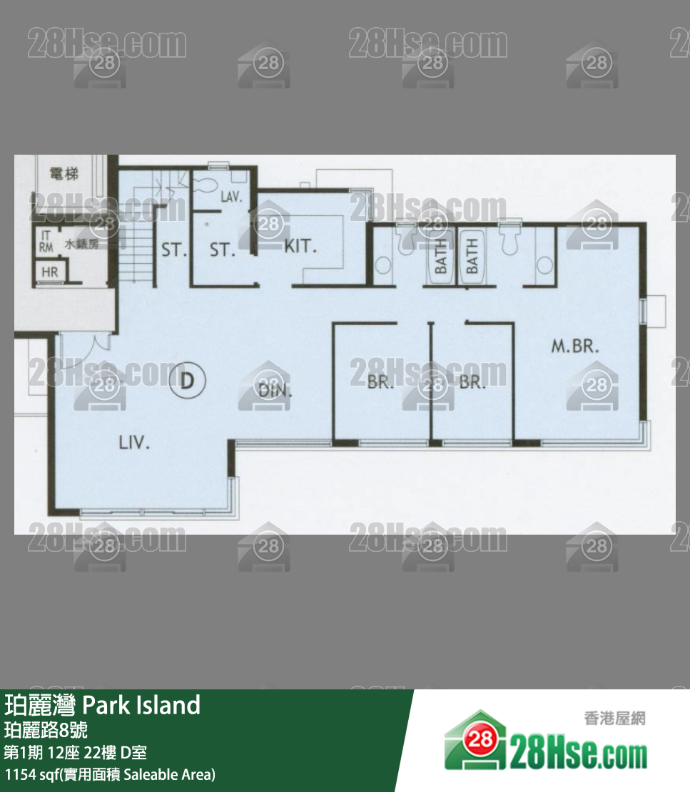 珀麗灣 第1期12座22樓 D室 平面圖