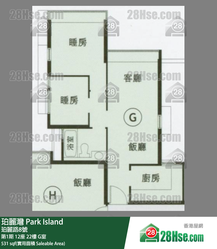 珀麗灣 第1期12座22樓 G室 平面圖
