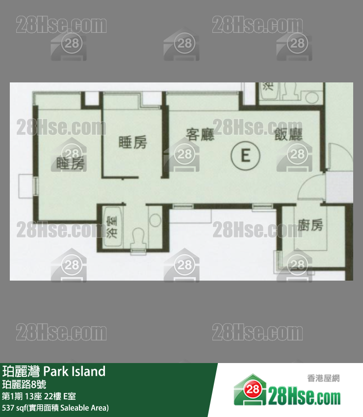 珀丽湾 第1期13座22楼 E室 平面图