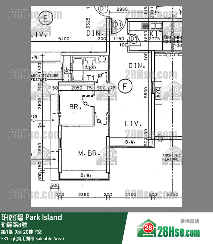 珀麗灣 第1期9座20樓 F室 平面圖