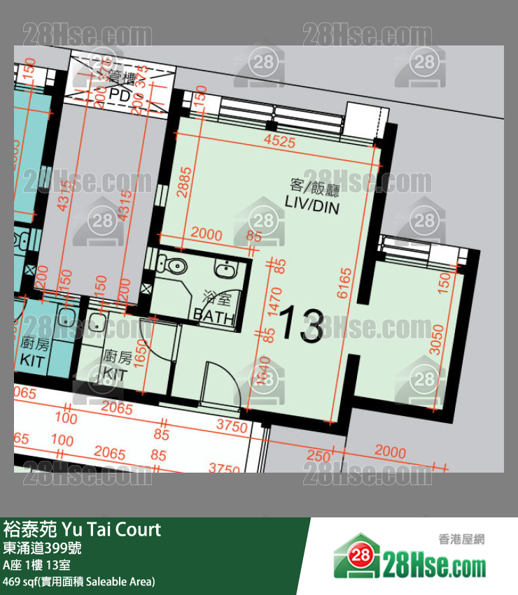 裕泰苑 A座1樓 13室 平面圖