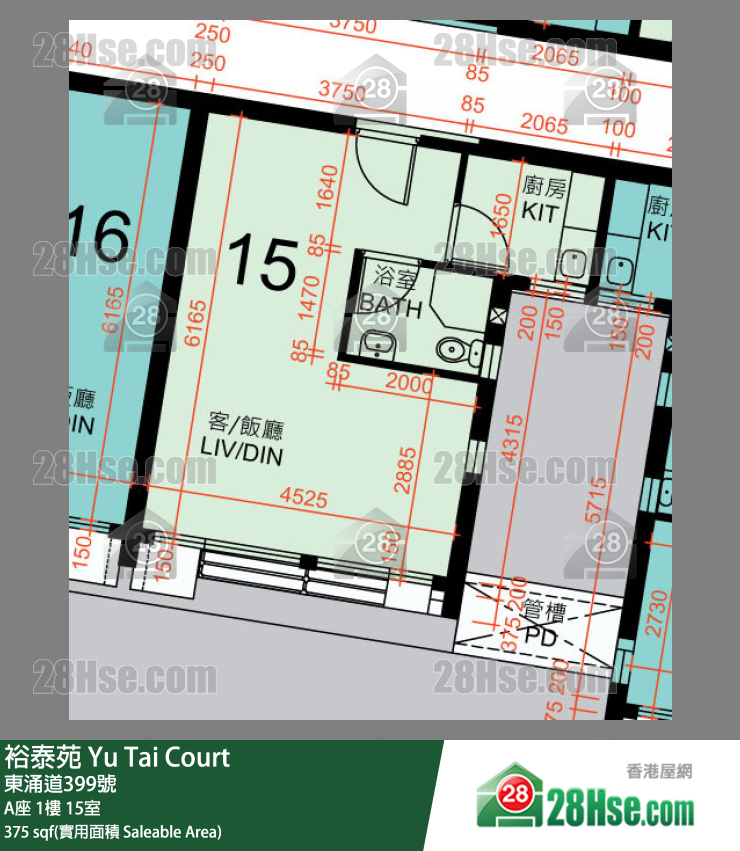 裕泰苑 A座1樓 15室 平面圖