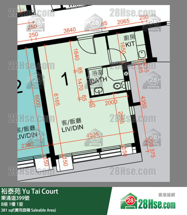 裕泰苑 B座1樓 1室 平面圖