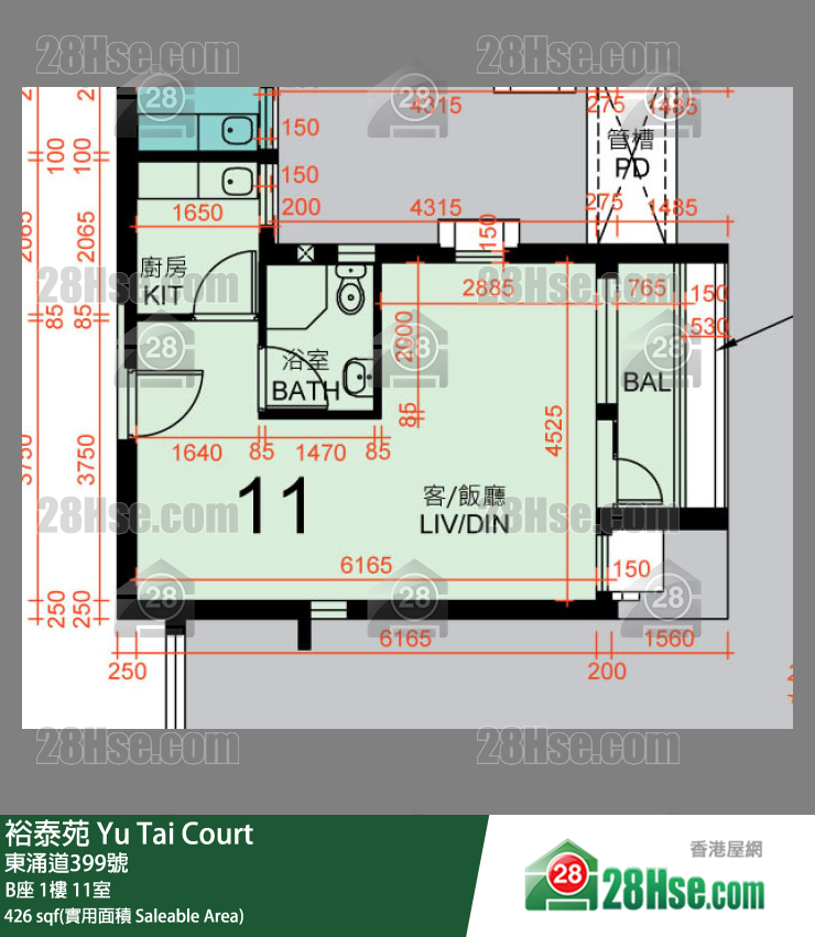 裕泰苑 B座1樓 11室 平面圖