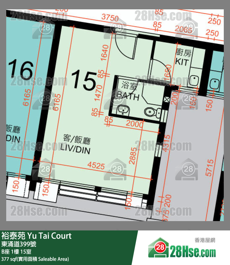 裕泰苑 B座1樓 15室 平面圖
