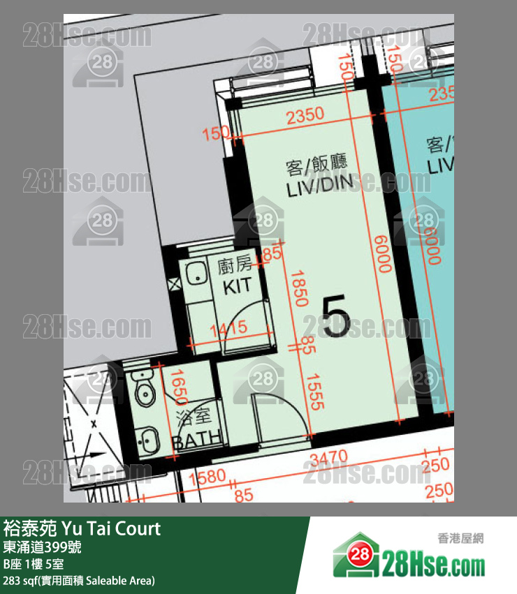 裕泰苑 B座1樓 5室 平面圖