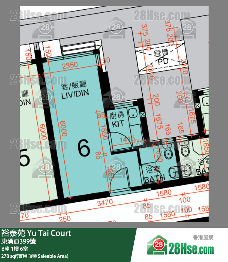 裕泰苑 B座1樓 6室 平面圖