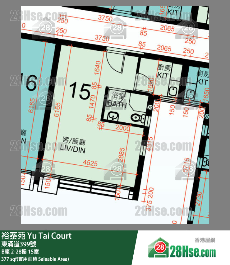裕泰苑 B座28樓 15室 平面圖