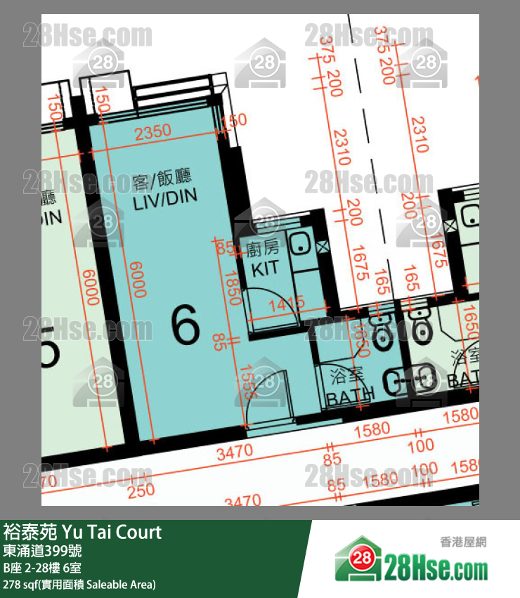 裕泰苑 B座3樓 6室 平面圖