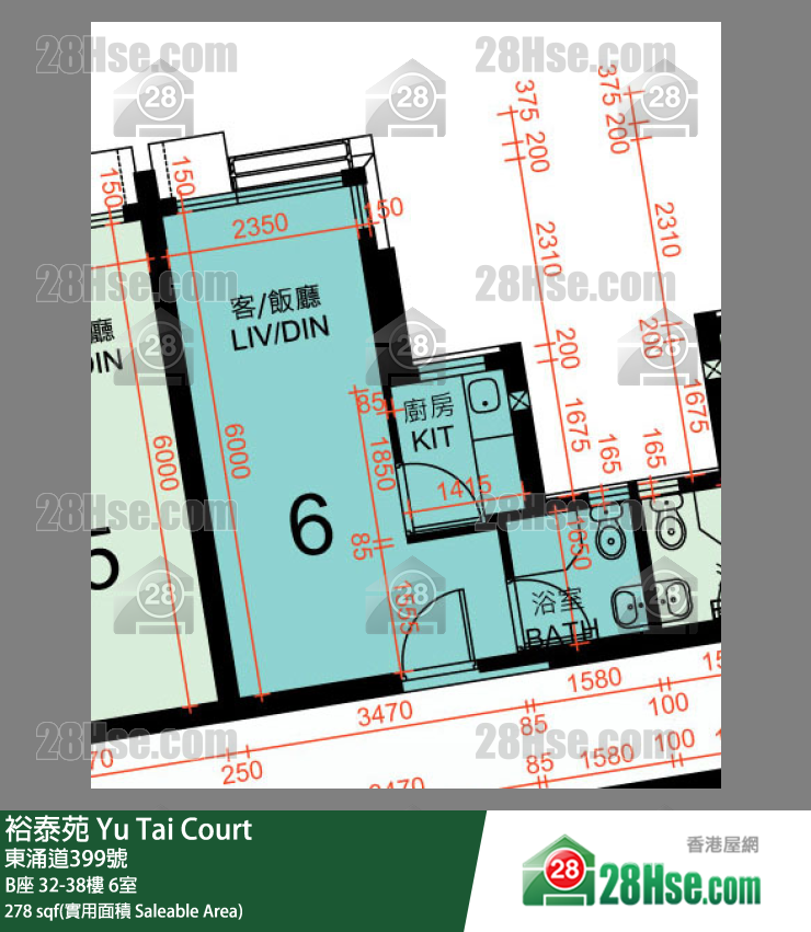 裕泰苑 B座38樓 6室 平面圖