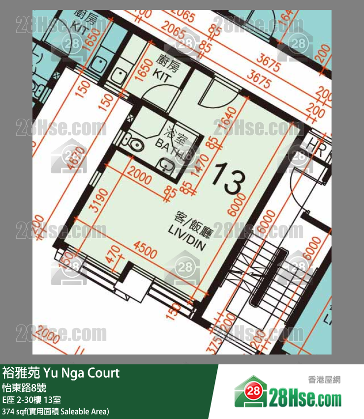 裕雅苑 E座28樓 13室 平面圖