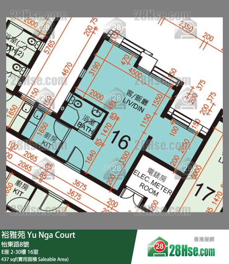 裕雅苑 E座29樓 16室 平面圖