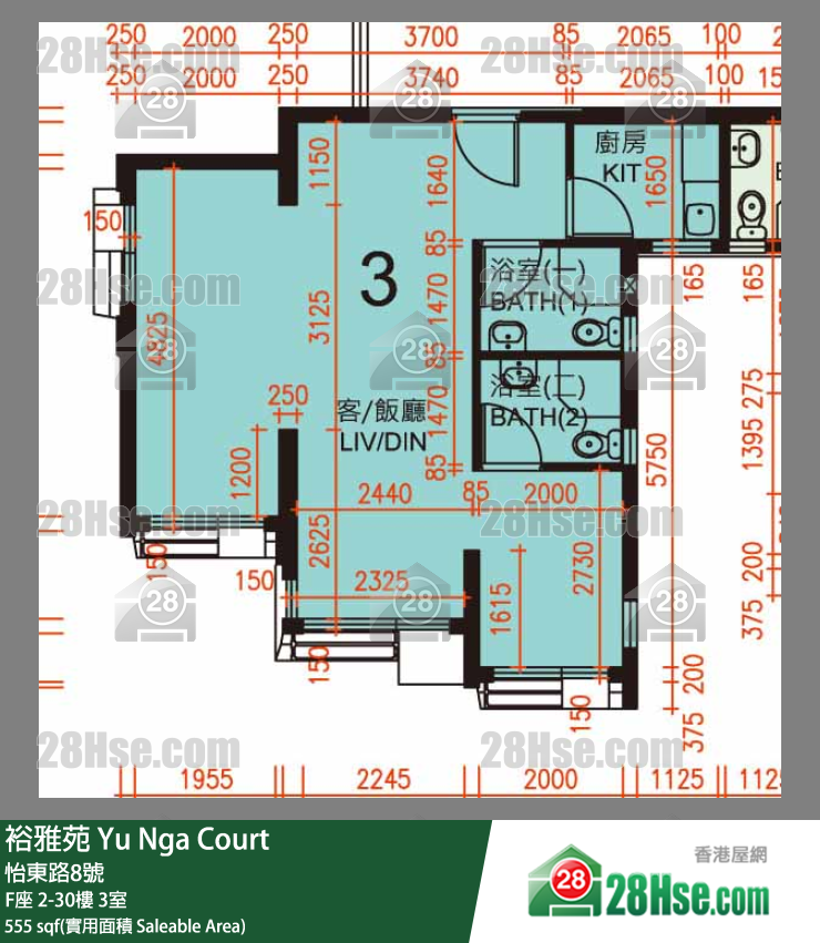 裕雅苑 F座30樓 3室 平面圖