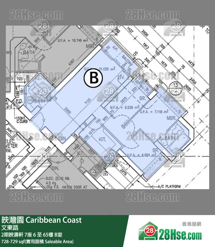 映灣園 2期映濤軒7座6樓 B室 平面圖