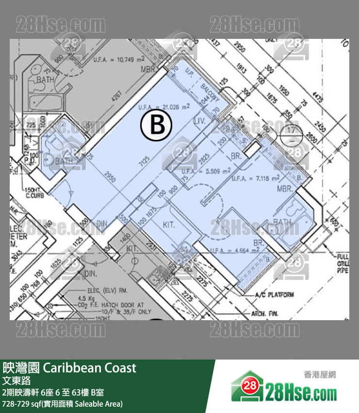 映灣園 2期映濤軒6座8樓 B室 平面圖