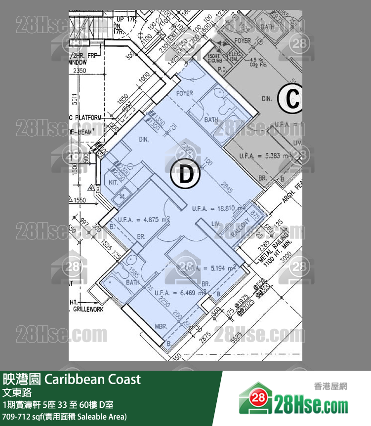 映灣園 1期賞濤軒5座36樓 D室 平面圖