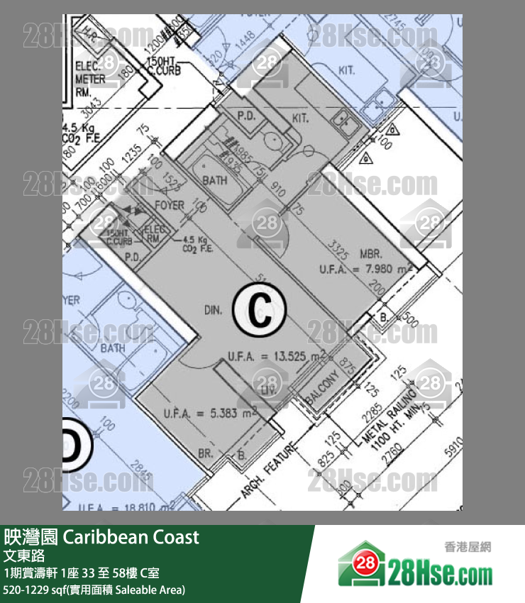 映灣園 1期賞濤軒1座52樓 C室 平面圖
