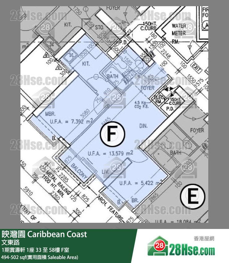 映灣園 1期賞濤軒1座55樓 F室 平面圖