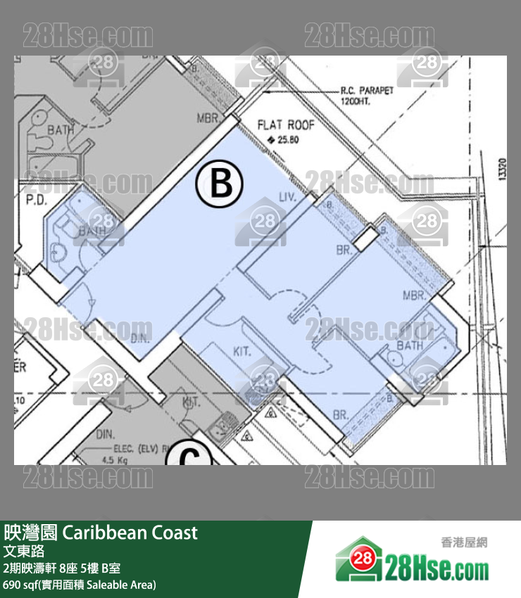 映灣園 2期映濤軒8座5樓 B室 平面圖