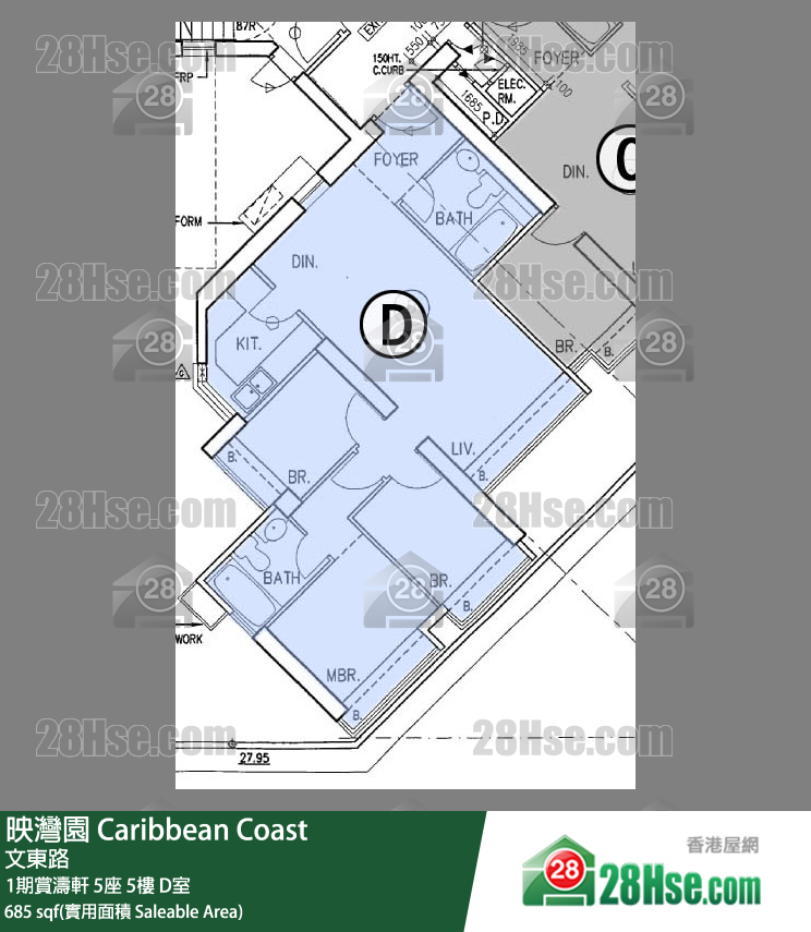 映灣園 1期賞濤軒5座5樓 D室 平面圖