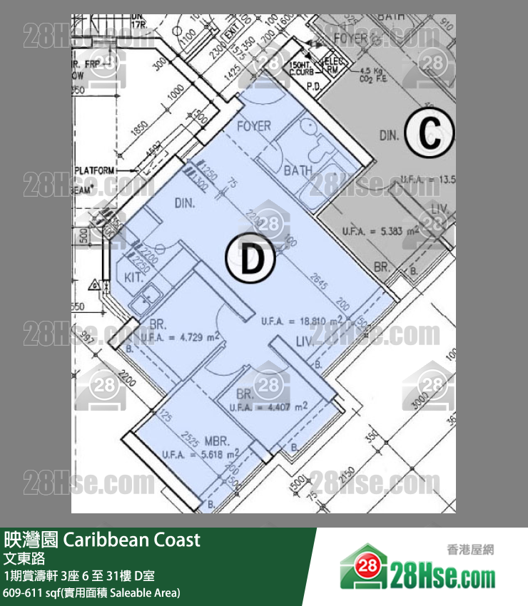 映灣園 1期賞濤軒3座19樓 D室 平面圖
