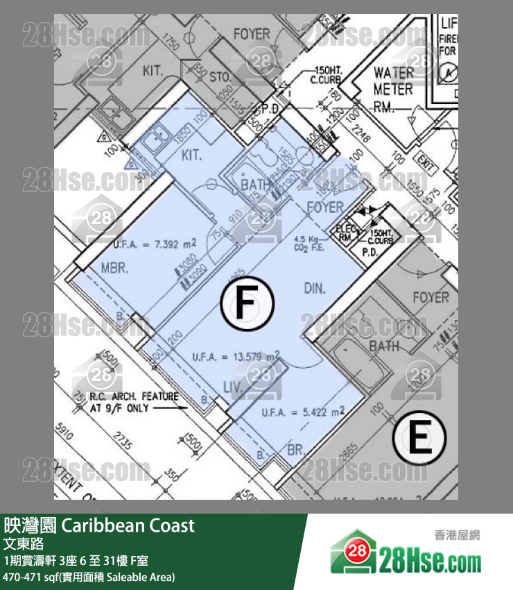 映灣園 1期賞濤軒3座23樓 F室 平面圖