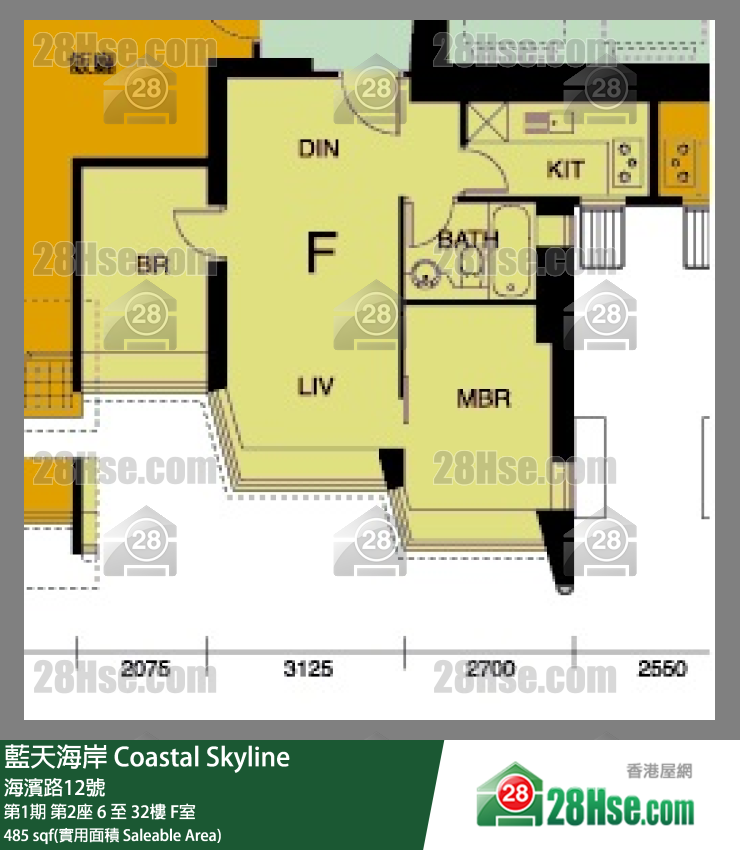 藍天海岸 第1期第2座17樓 F室 平面圖