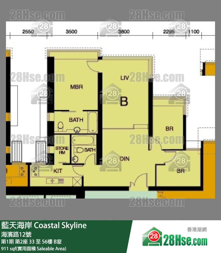藍天海岸 第1期第2座43樓 B室 平面圖
