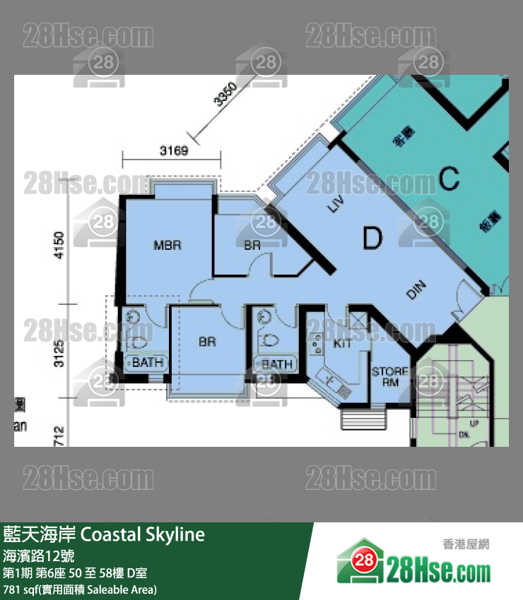 藍天海岸 第1期第6座52樓 D室 平面圖