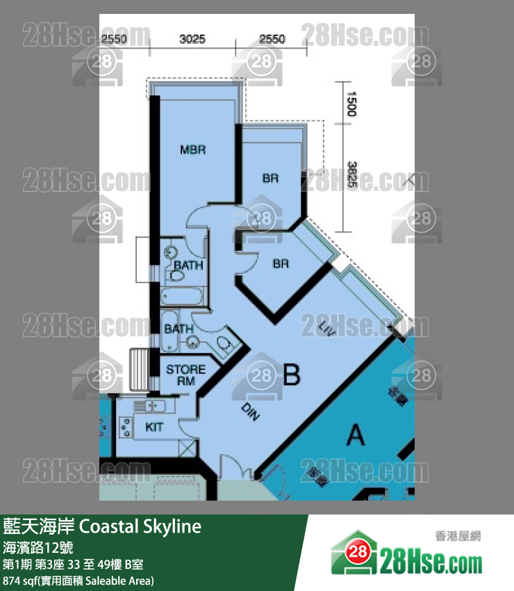 藍天海岸 第1期第3座46樓 B室 平面圖