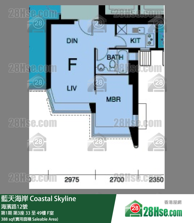 藍天海岸 第1期第3座48樓 F室 平面圖