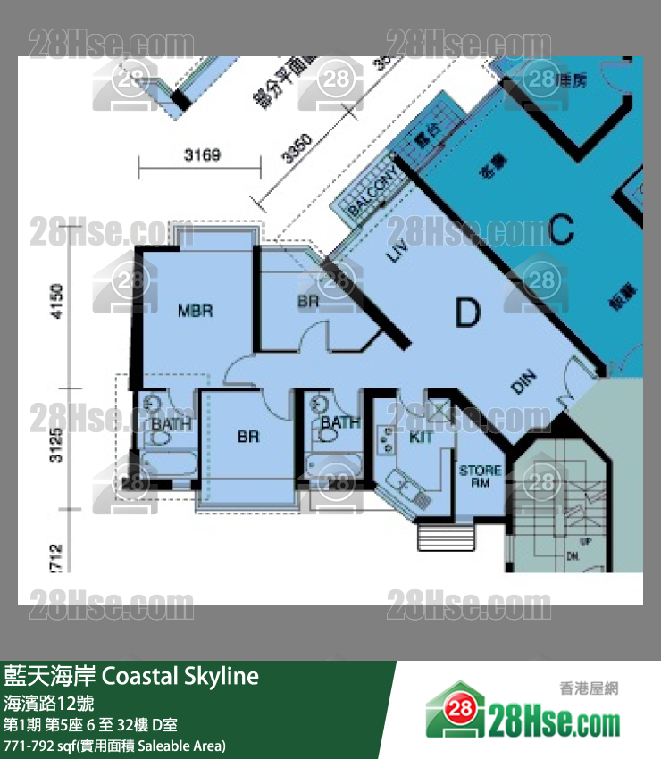 藍天海岸 第1期第5座18樓 D室 平面圖