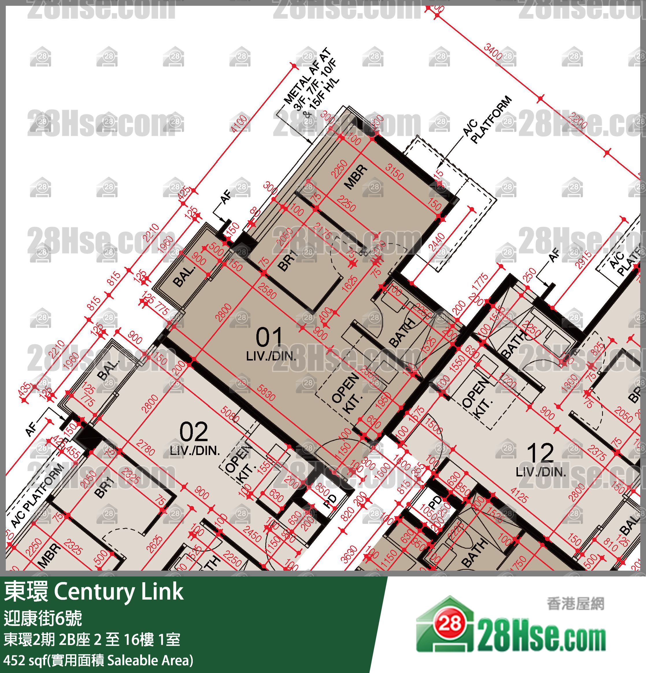 東環 東環2期2B座3樓 1室 平面圖