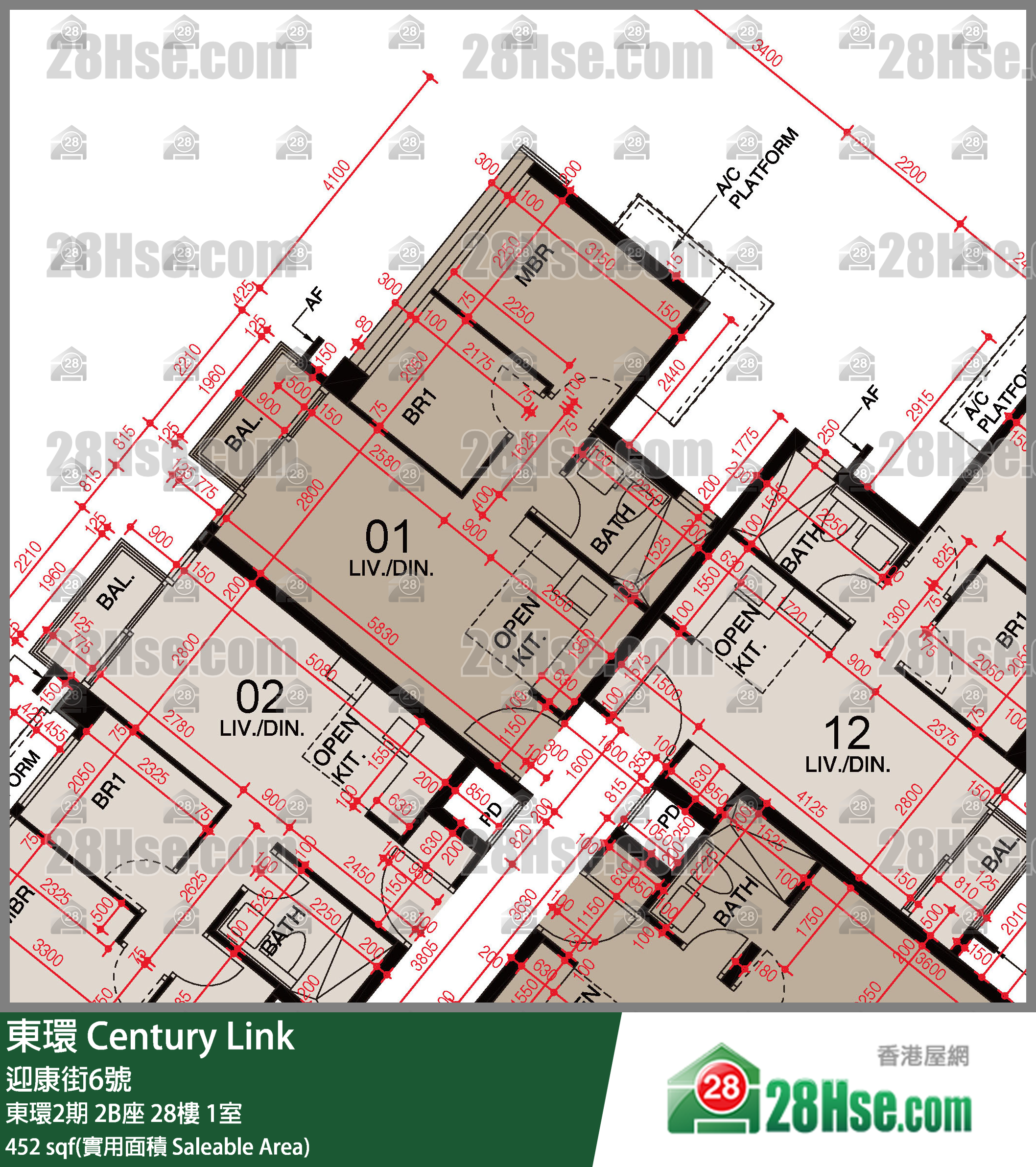 東環 東環2期2B座28樓 1室 平面圖