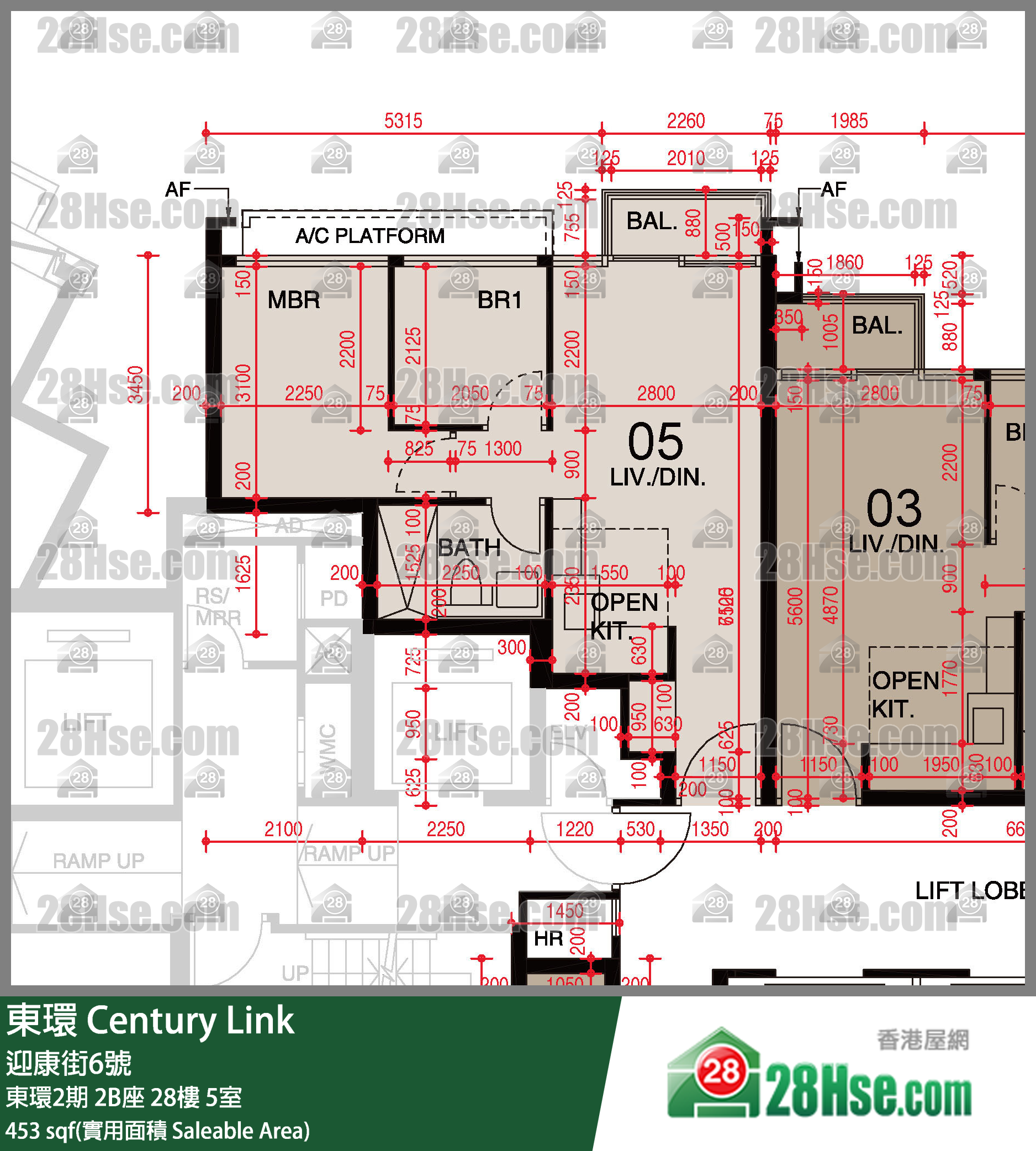 東環 東環2期2B座28樓 5室 平面圖