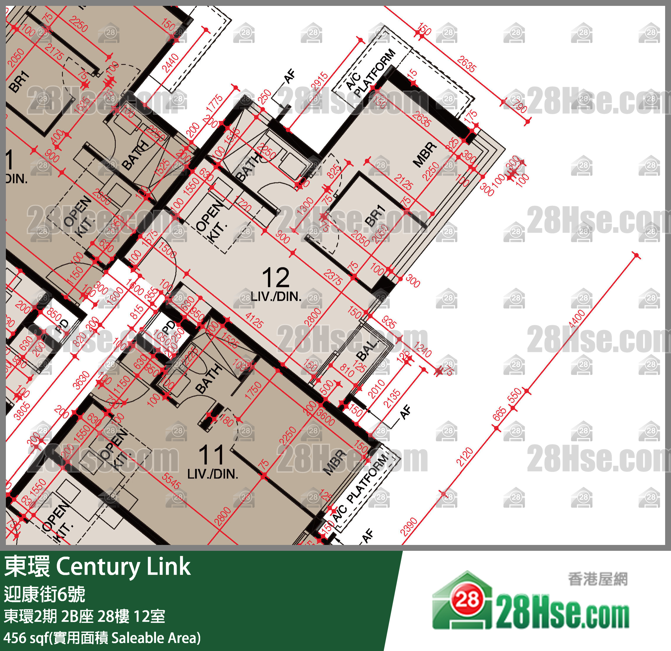 東環 東環2期2B座28樓 12室 平面圖