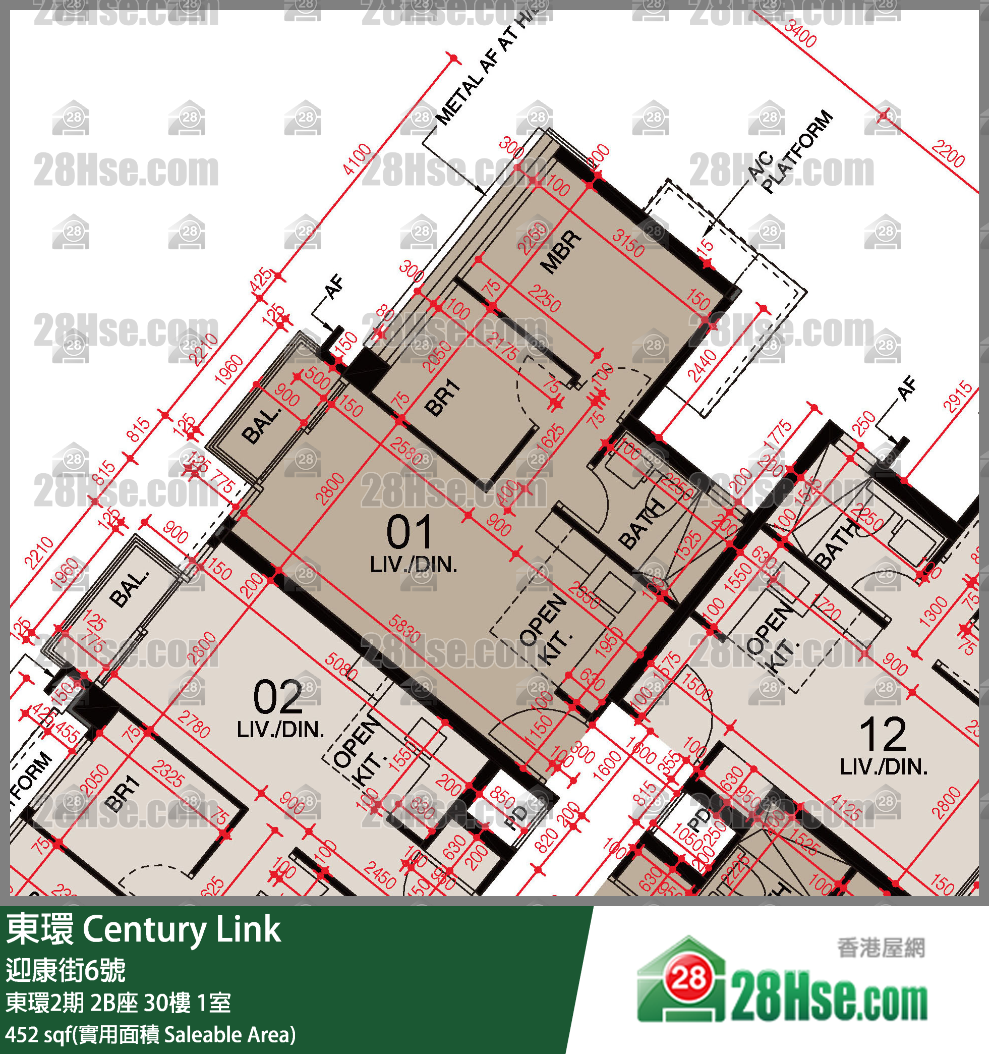 東環 東環2期2B座30樓 1室 平面圖