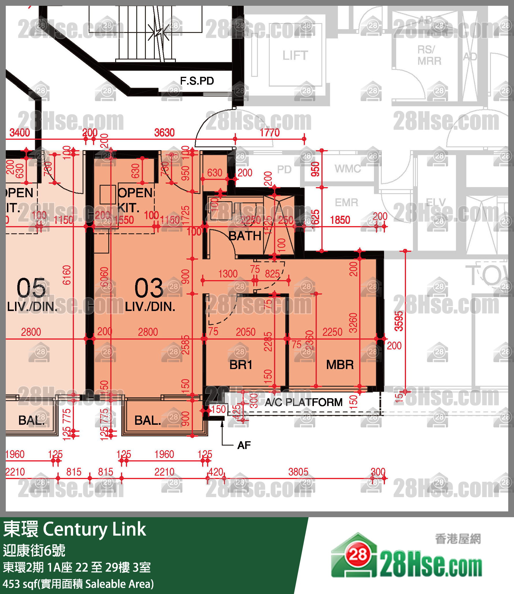 東環 東環2期1A座22樓 3室 平面圖