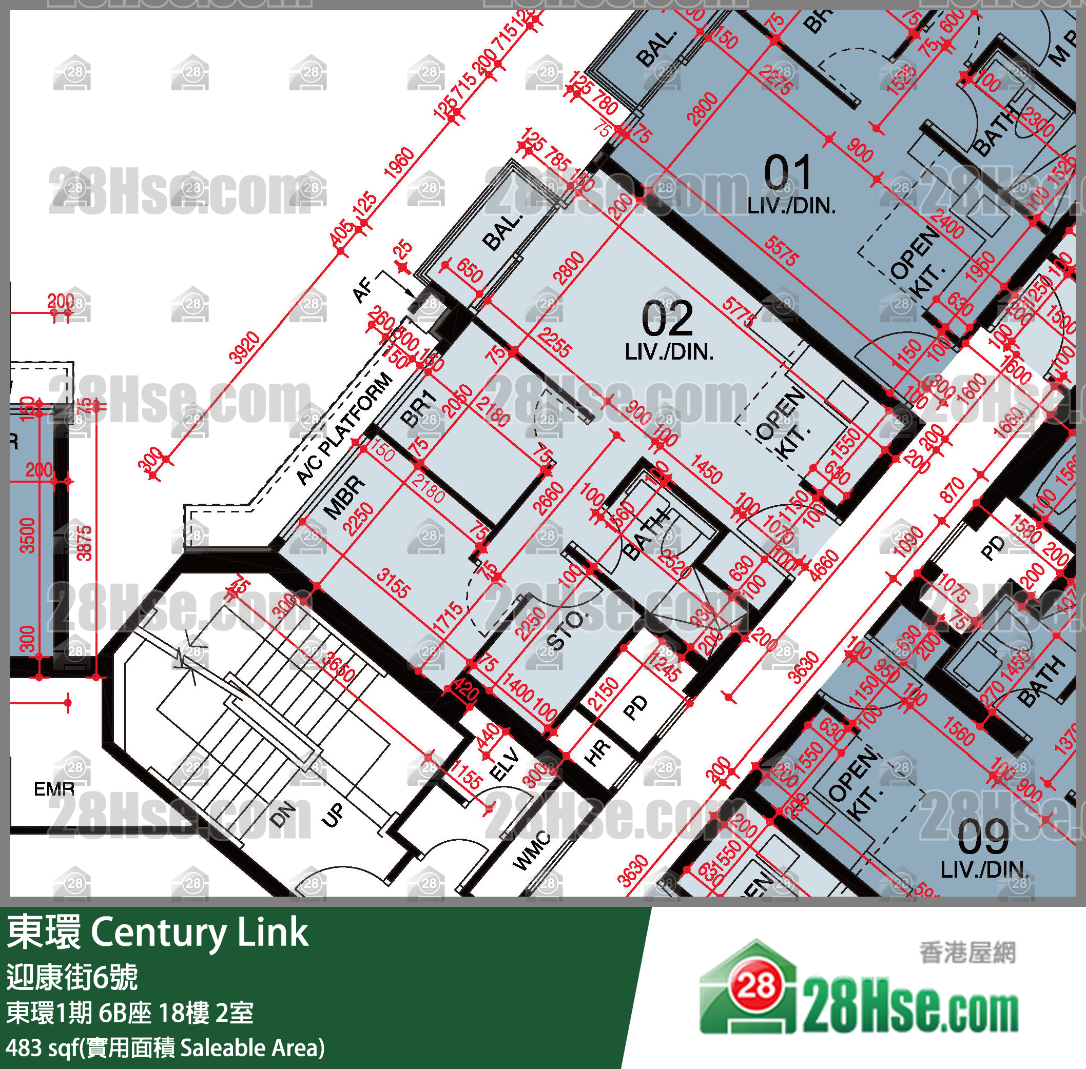 東環 東環1期6B座18樓 2室 平面圖