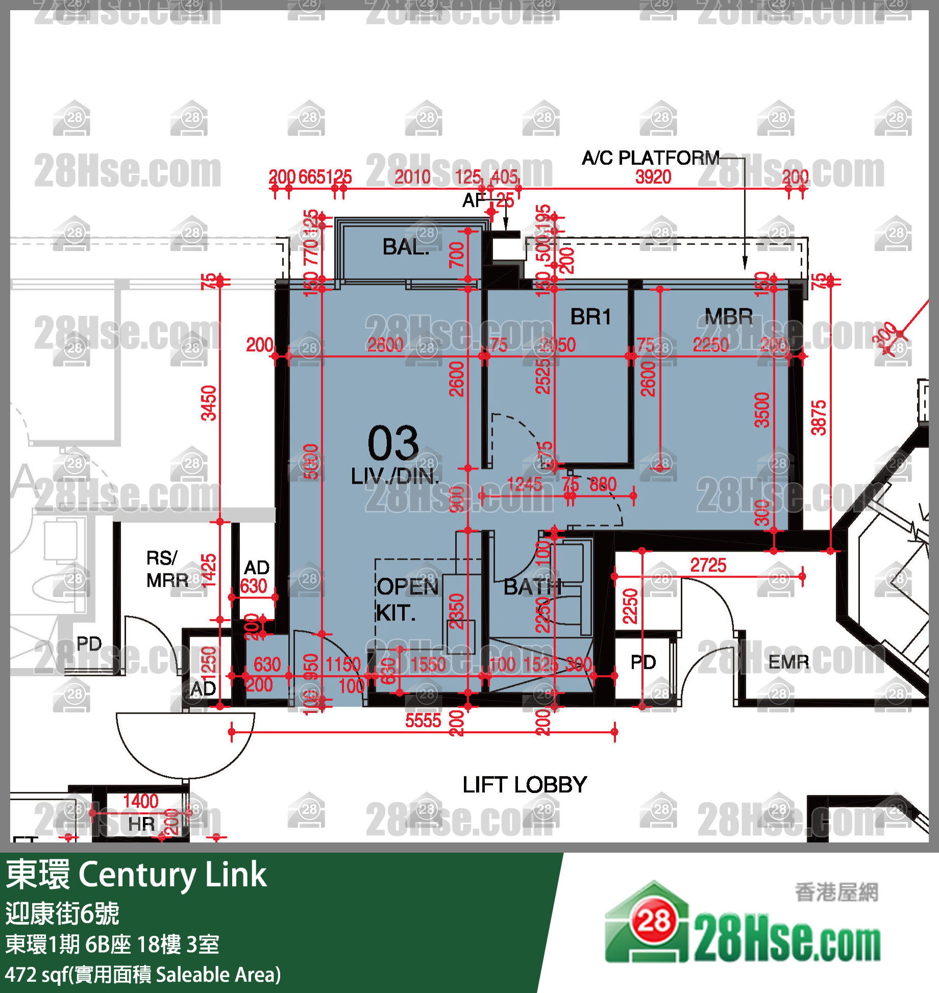 東環 東環1期6B座18樓 3室 平面圖