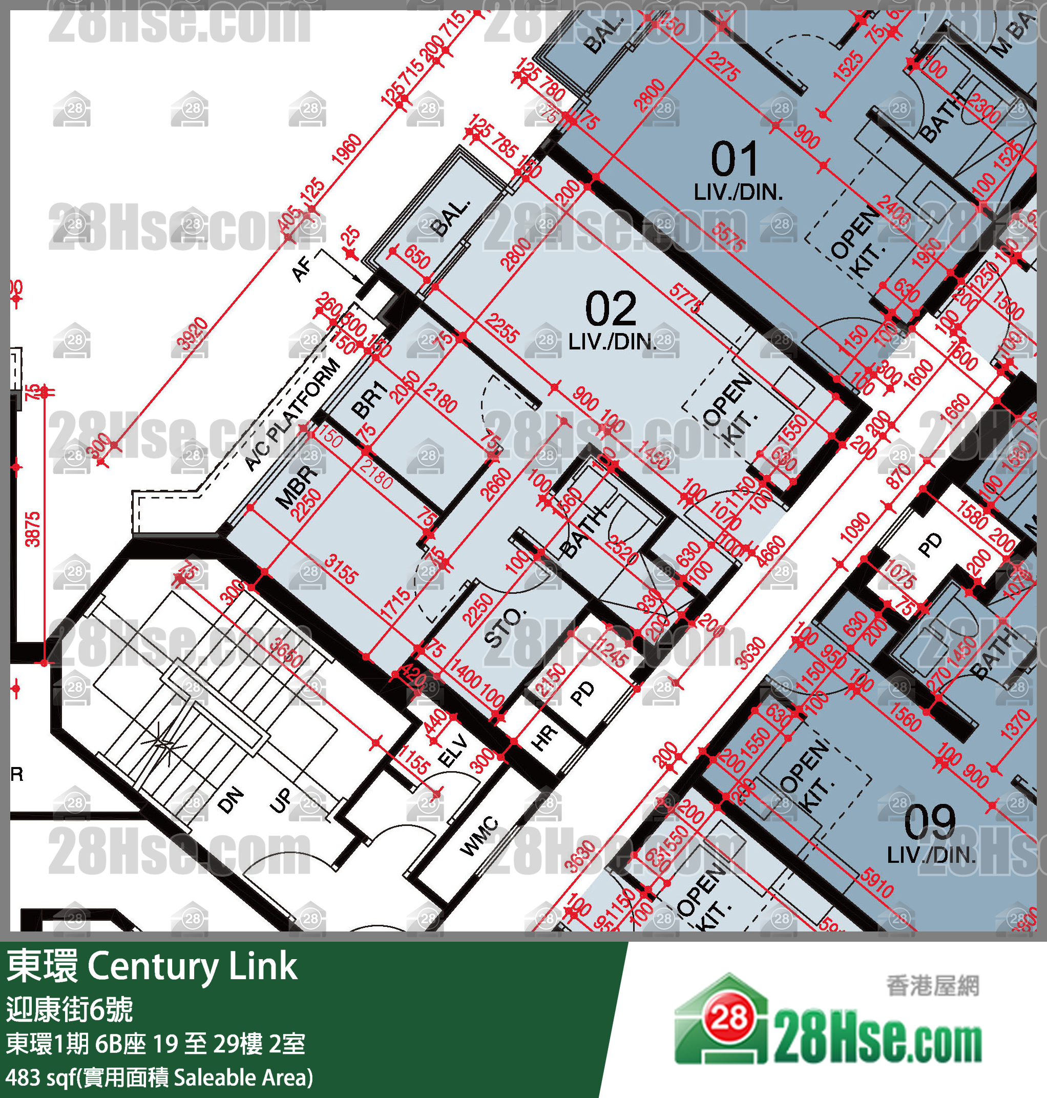 東環 東環1期6B座28樓 2室 平面圖
