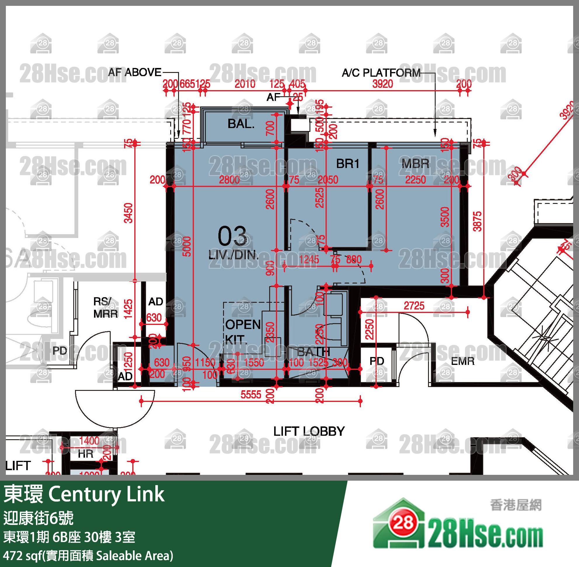 東環 東環1期6B座30樓 3室 平面圖