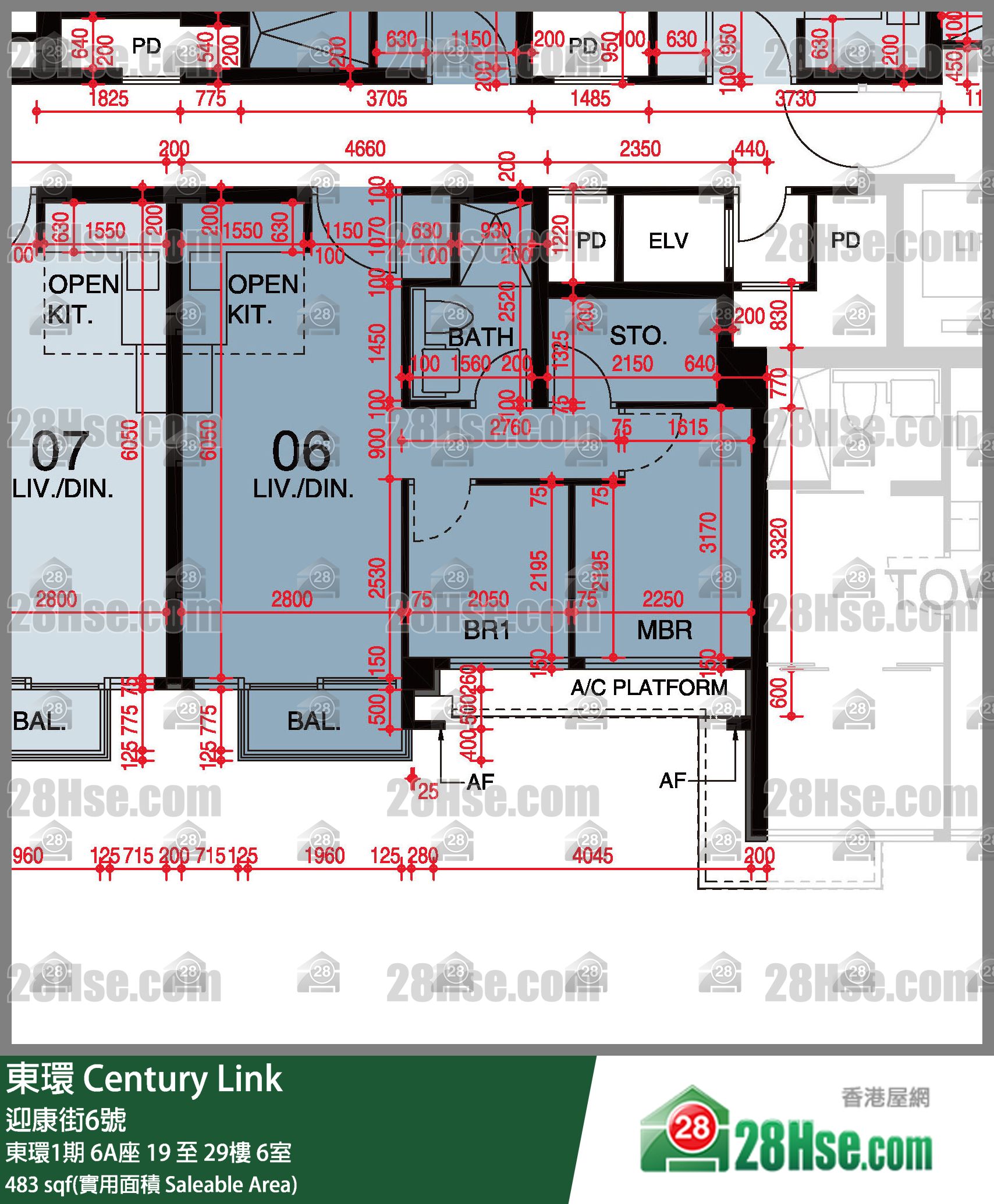 東環 東環1期6A座28樓 6室 平面圖