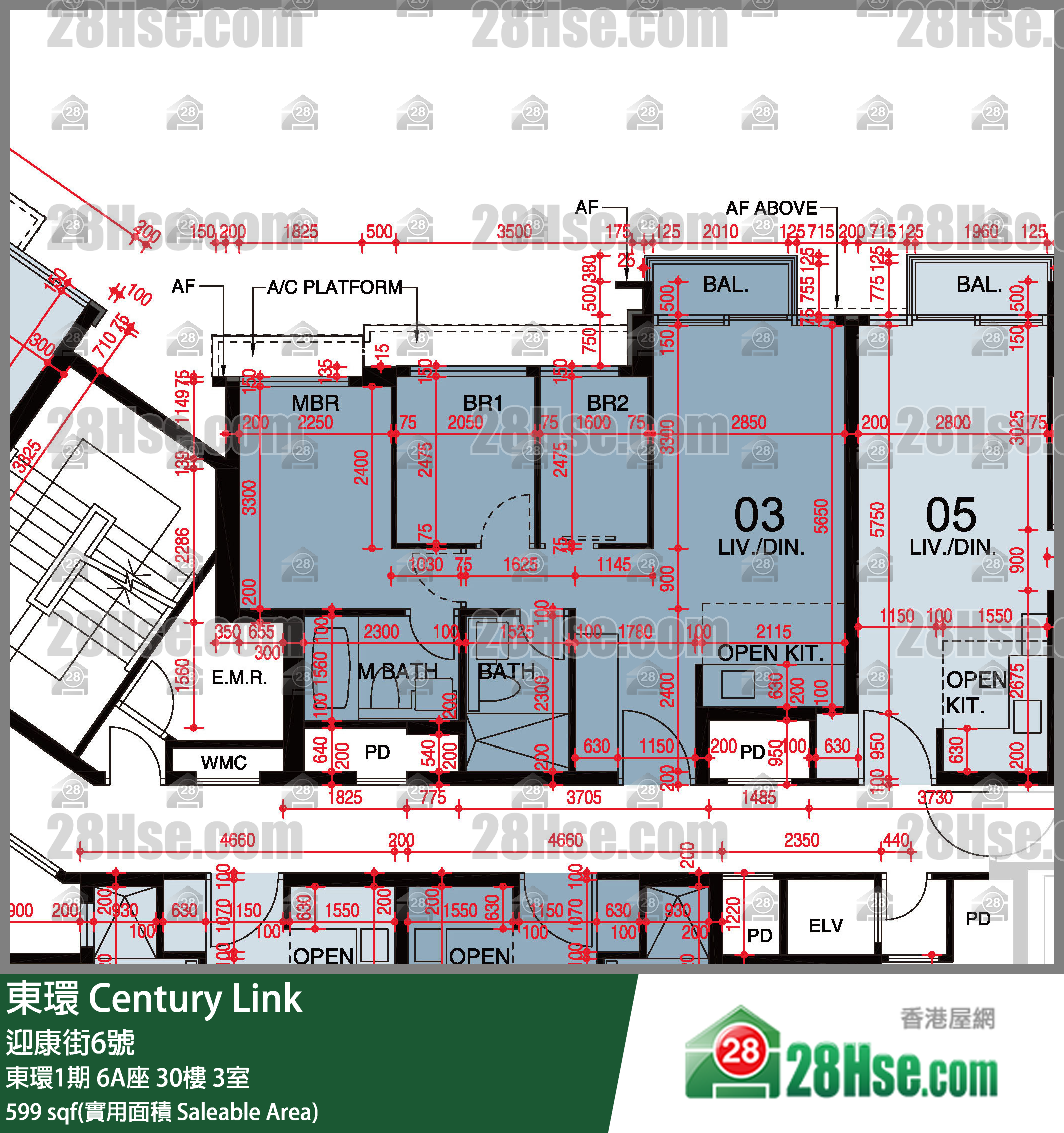 東環 東環1期6A座30樓 3室 平面圖