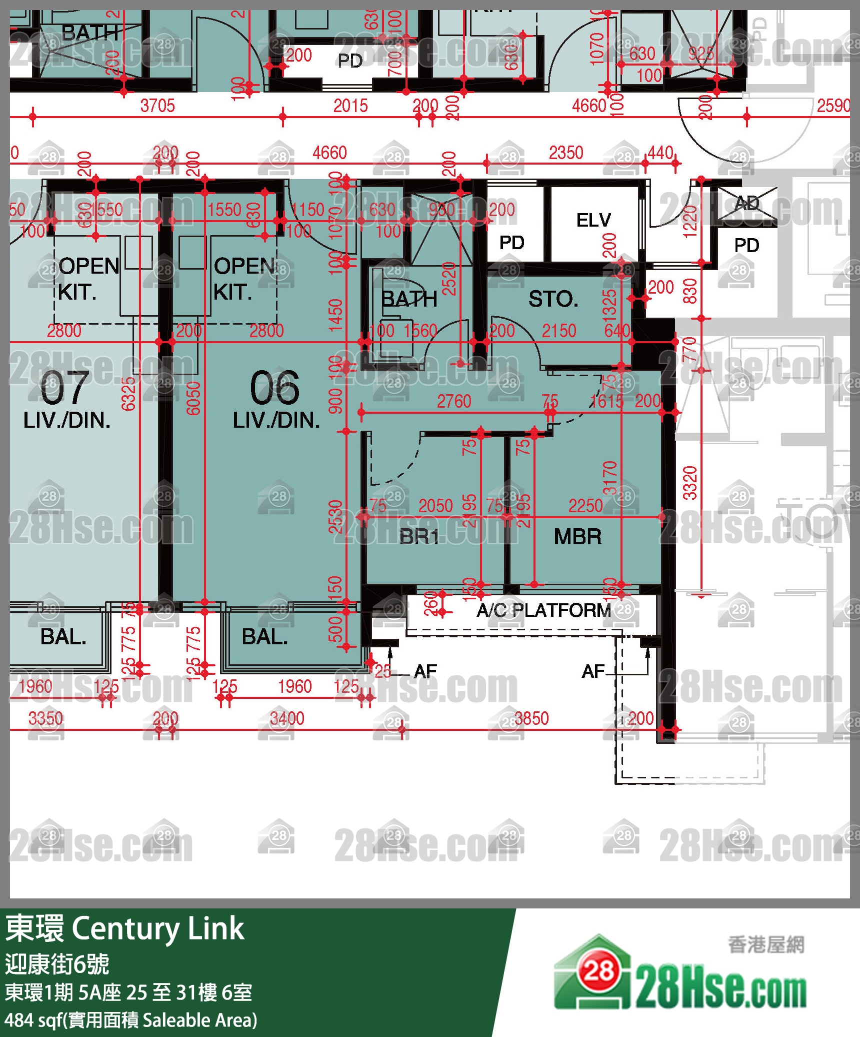 東環 東環1期5A座28樓 6室 平面圖