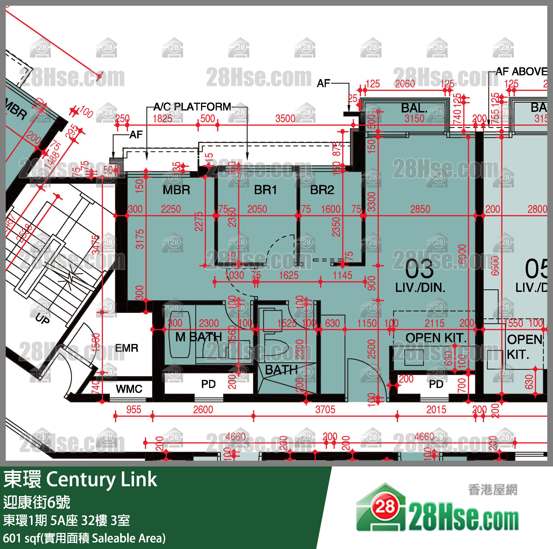 東環 東環1期5A座32樓 3室 平面圖