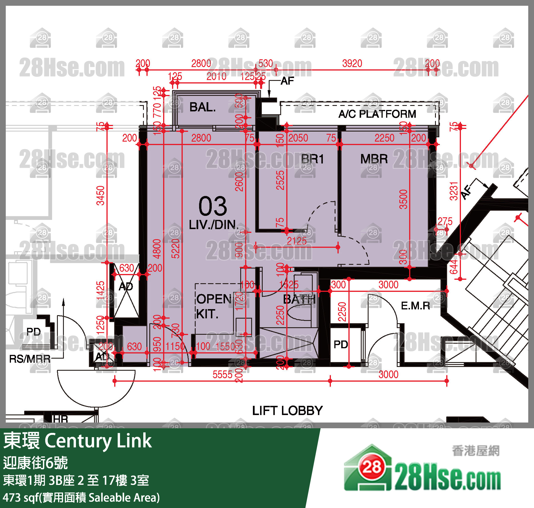 東環 東環1期3B座8樓 3室 平面圖