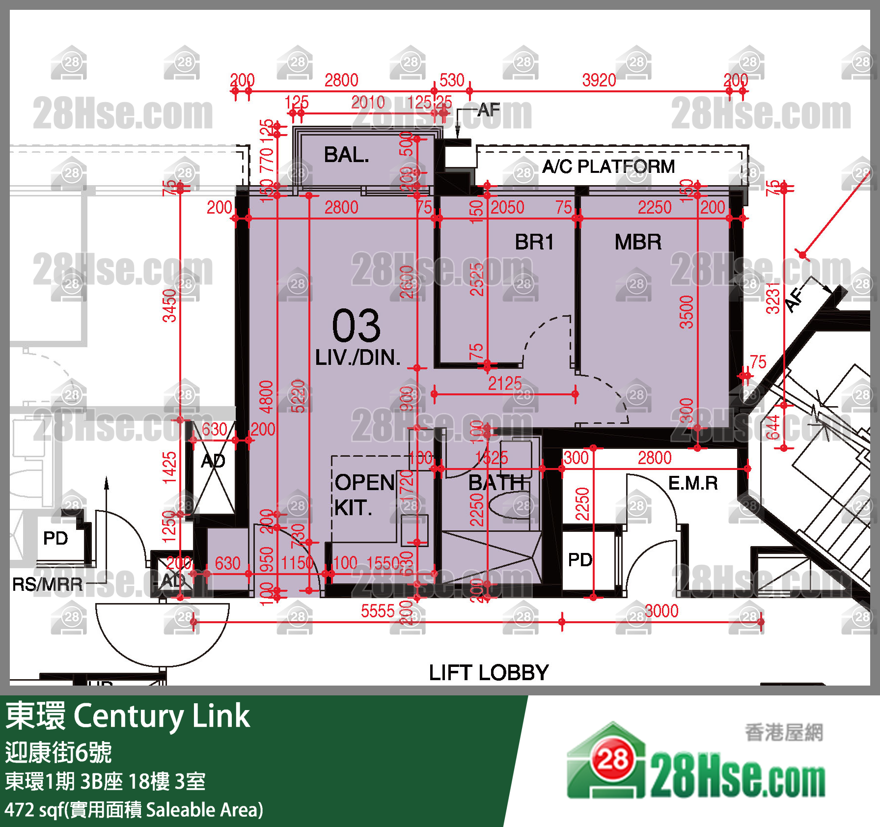 東環 東環1期3B座18樓 3室 平面圖