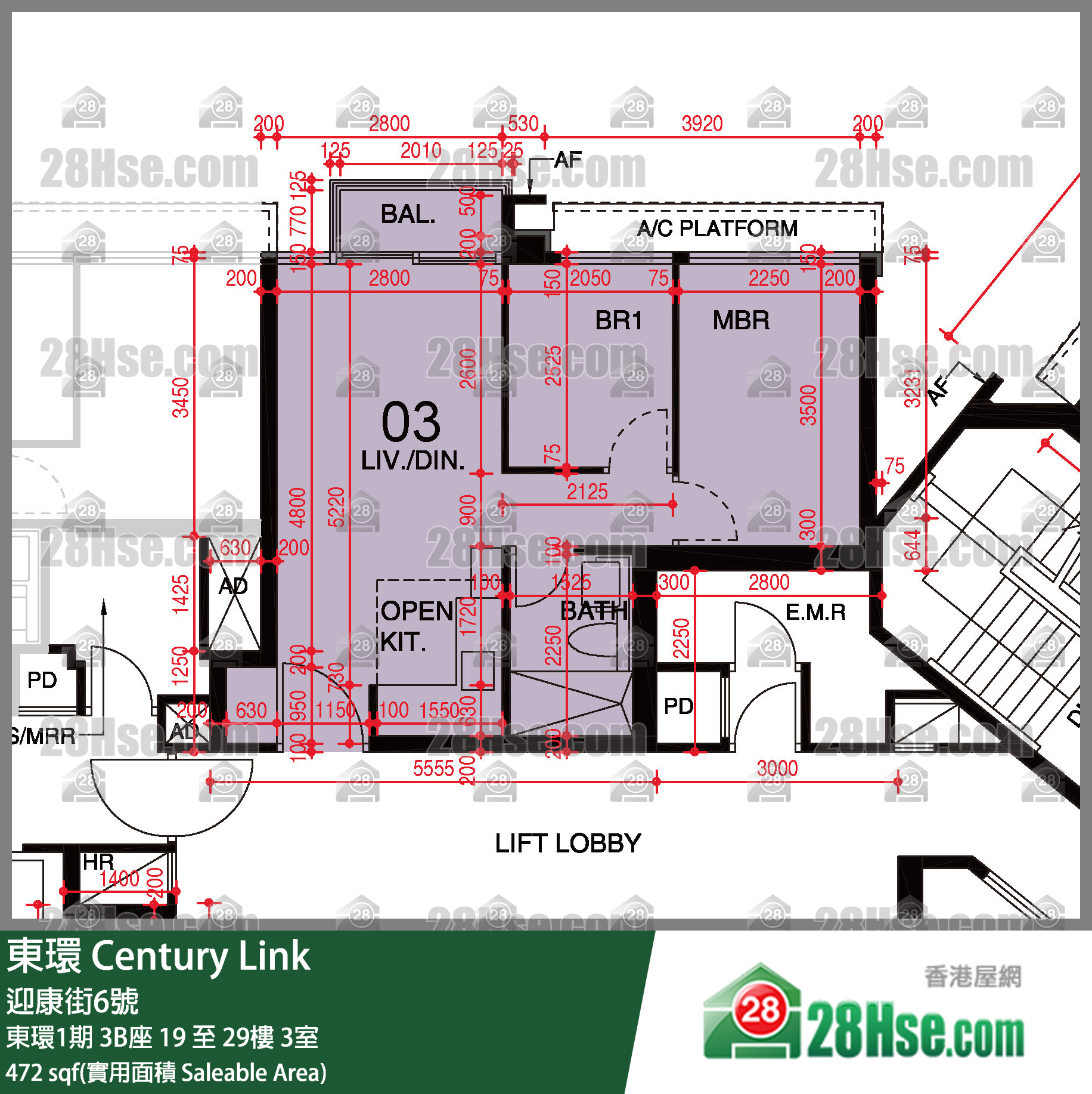 東環 東環1期3B座23樓 3室 平面圖